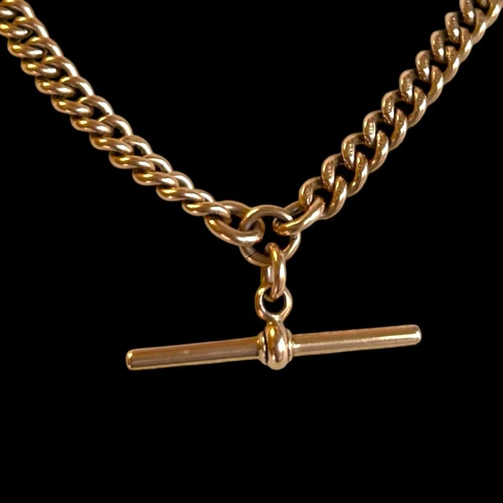 Victorian Albert Chain T Bar and Dog Clips 9ct Solid Gold