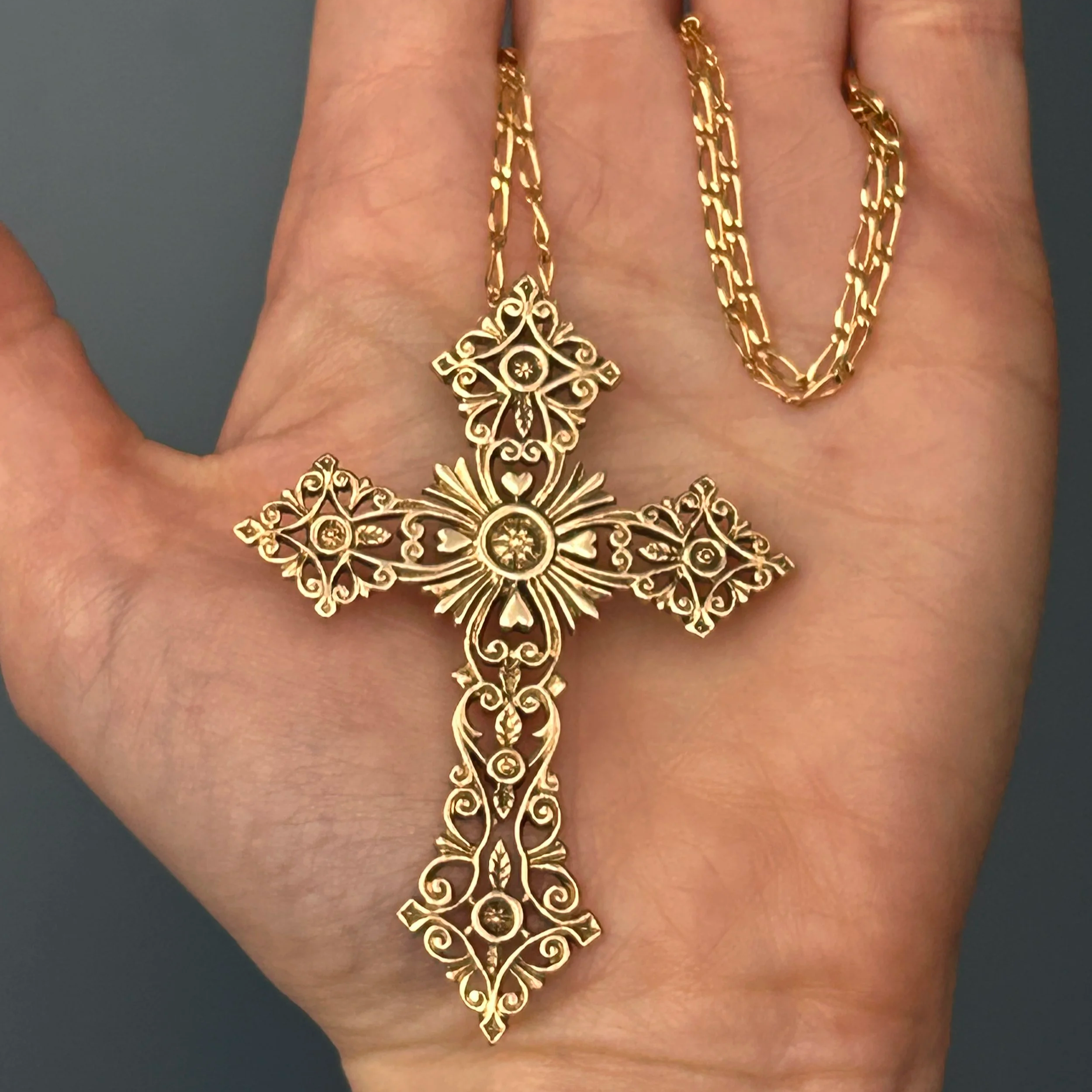 Solid Gold 9ct Cross Pendant Large