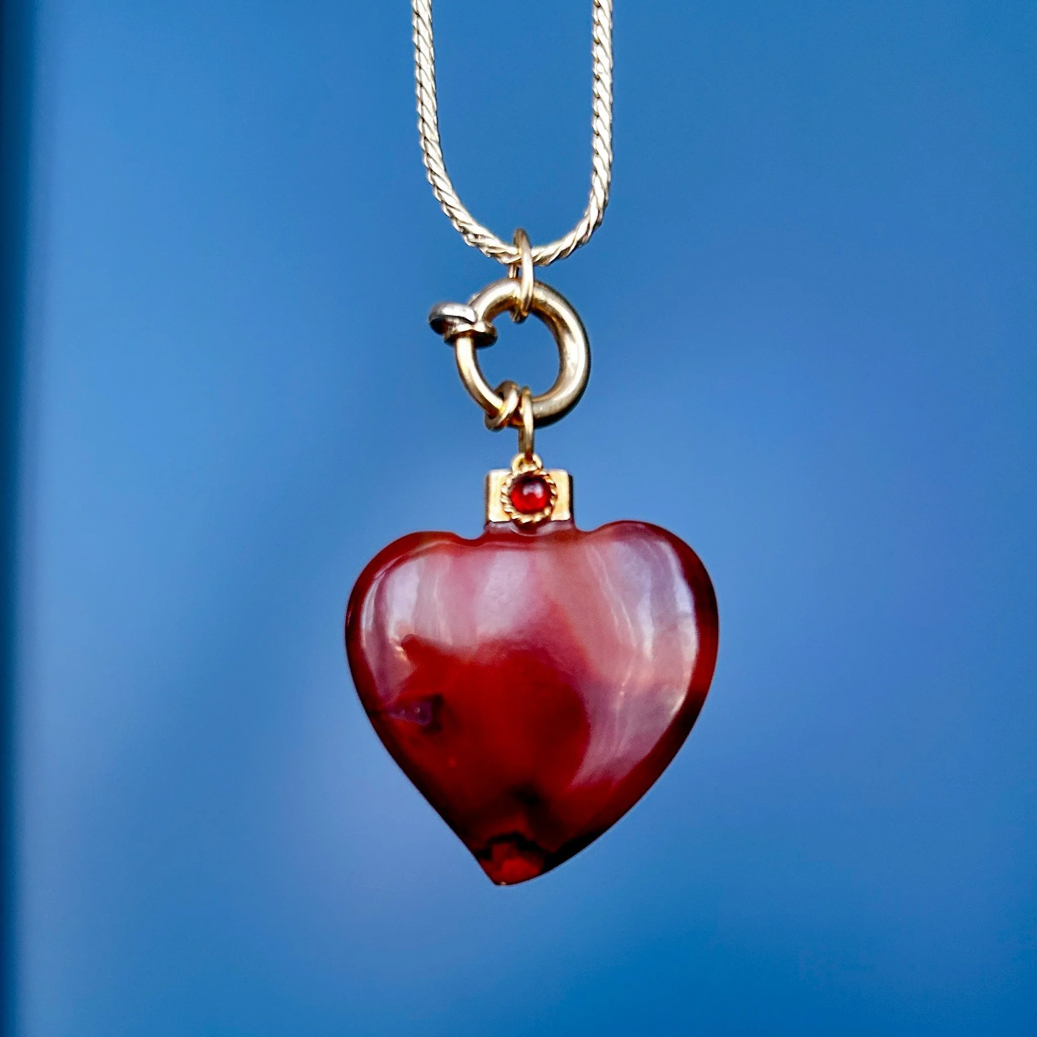 Victorian Heart Carnelian Pendant OLD RUBY LUCK