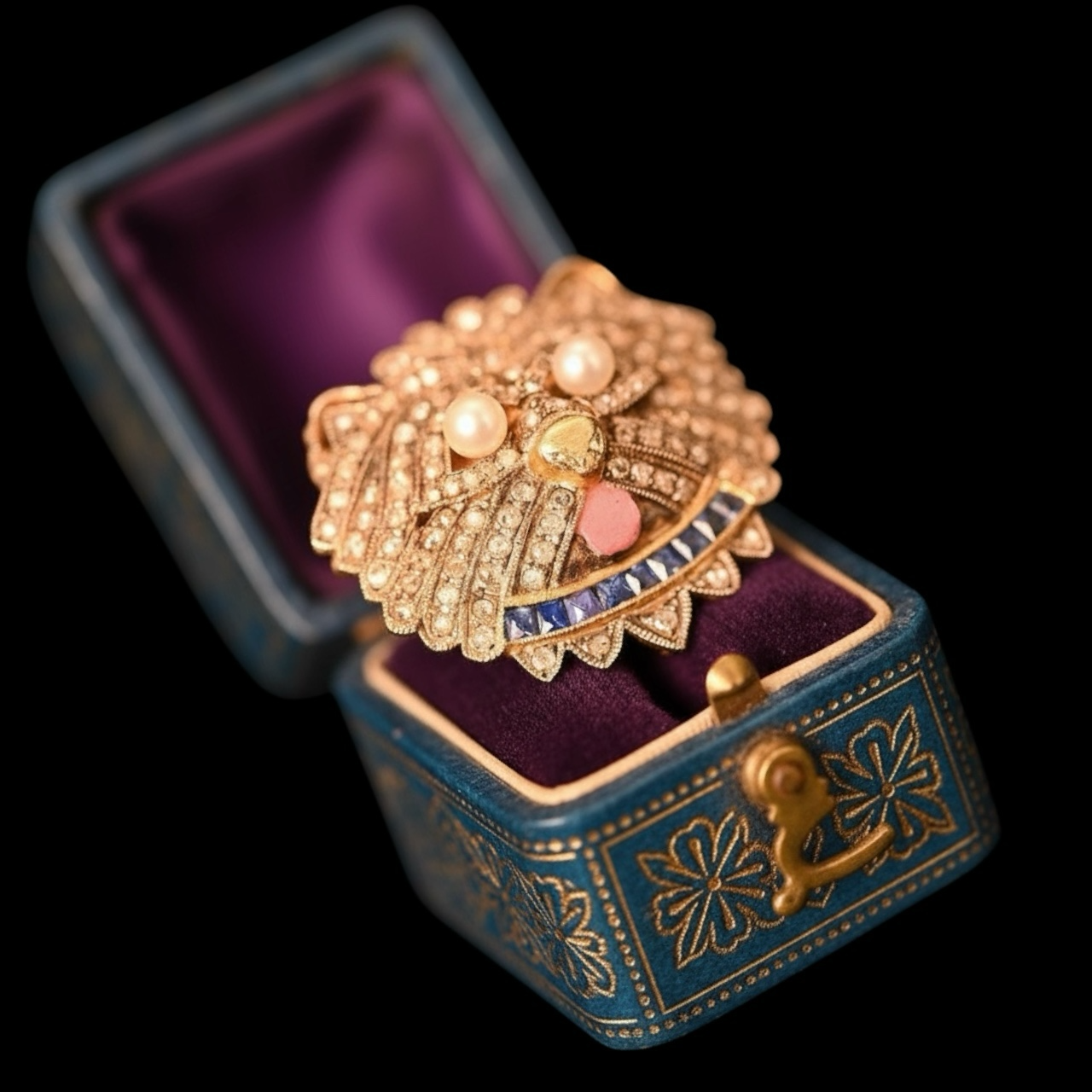 Mid-Century Dog Brooch Rose Cut Diamonds and Sapphire