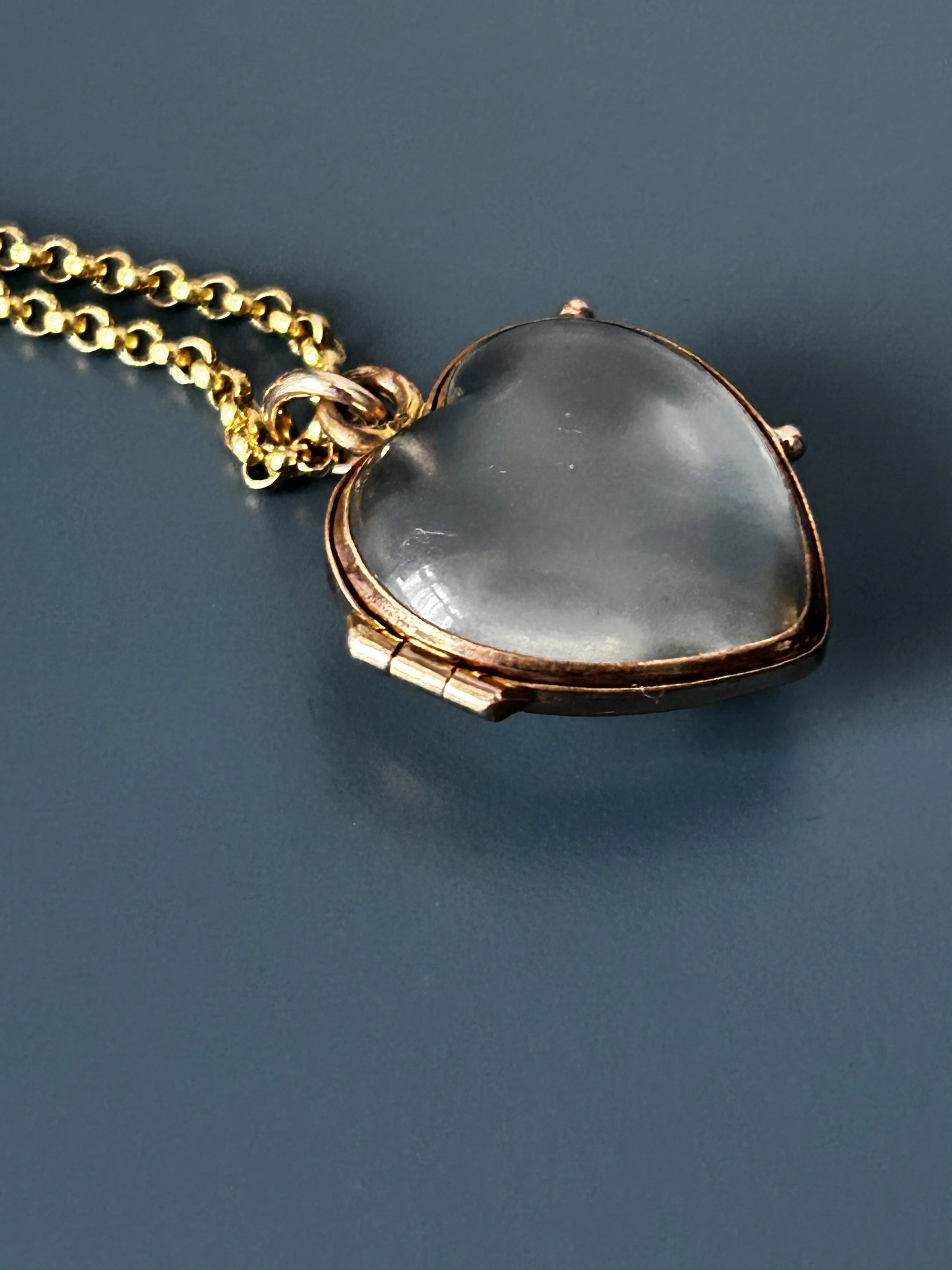 Pool of Light Rock Crystal Heart Locket 9ct Gold  OLD RUBY LUCK