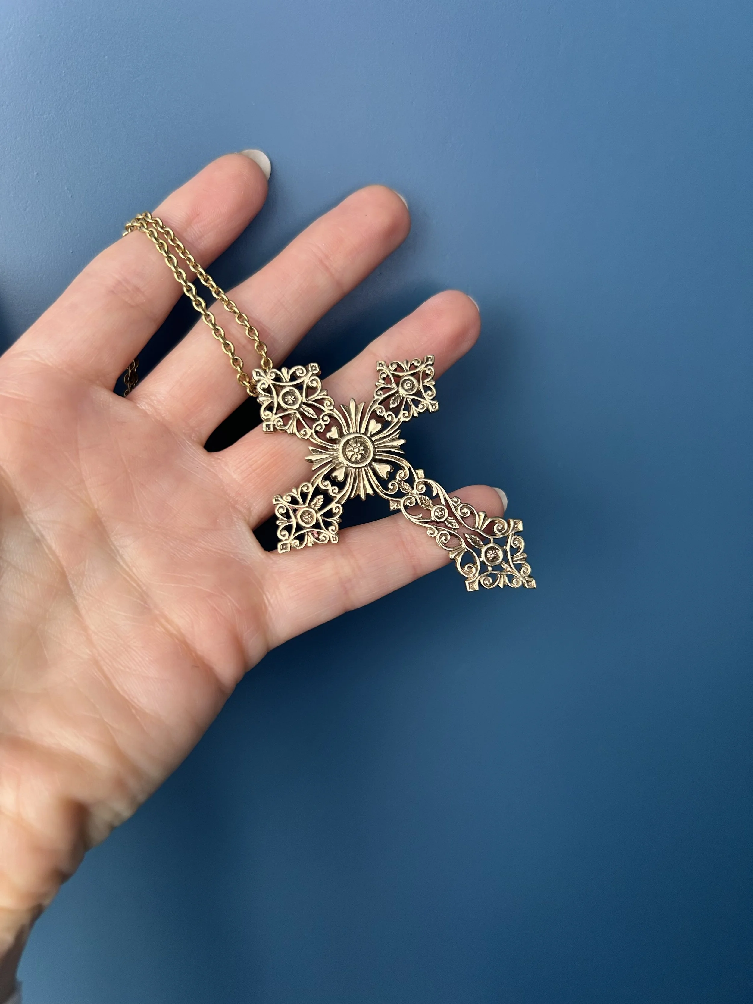 Unique Gold Cross Pendant 9ct Gold Vintage Jewelry