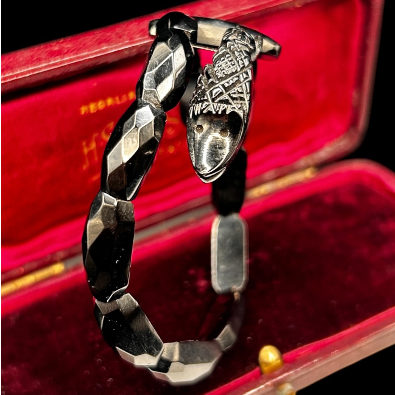 Victorian Whitby Jet 'Smiling' Snake Bracelet