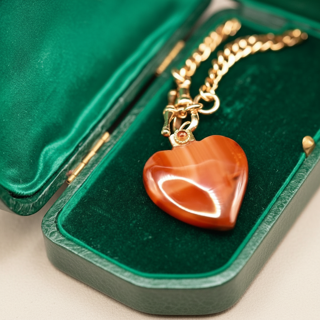 Victorian Heart Carnelian Pendant OLD RUBY LUCK