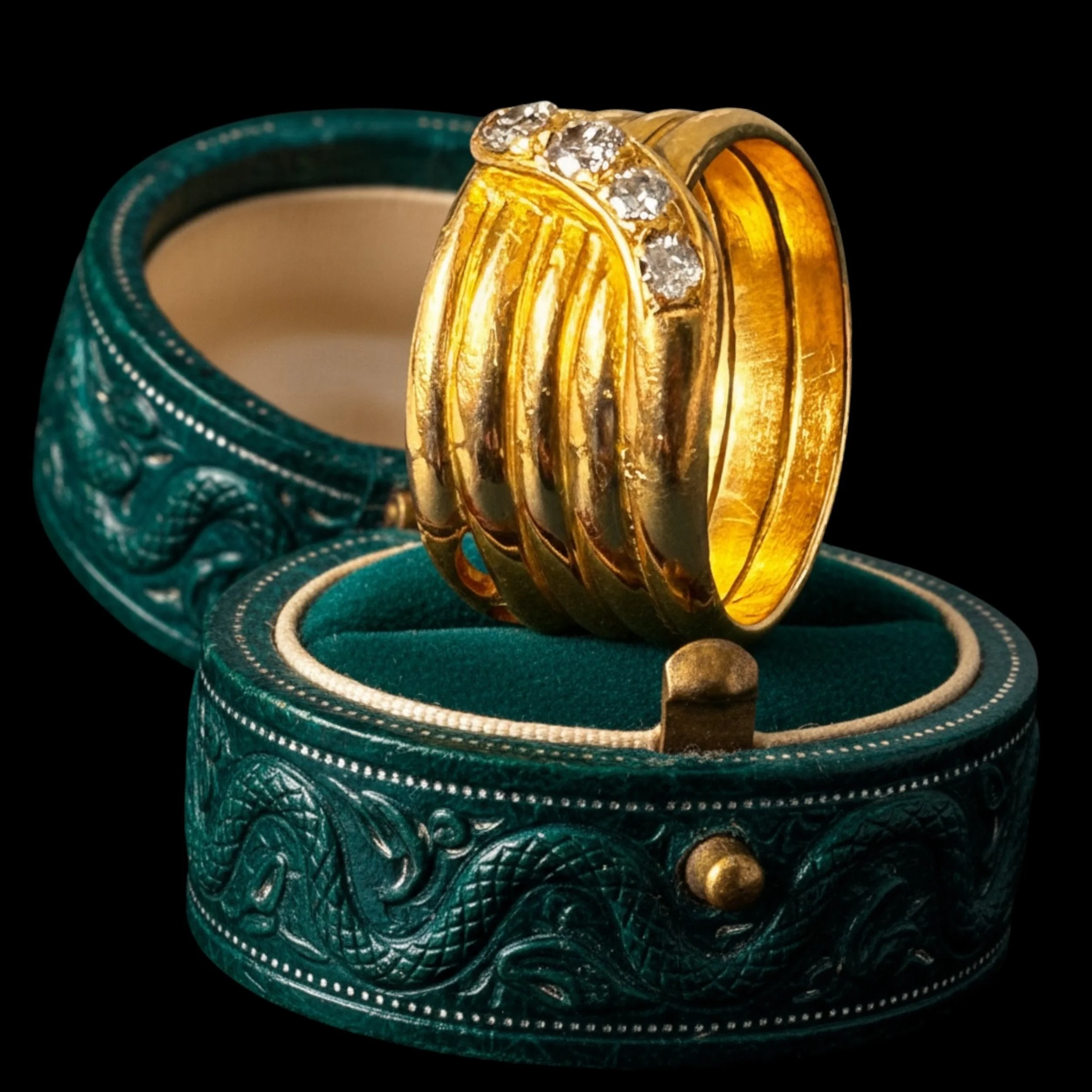 Victorian 18ct Gold Chunky Diamond Snake Ring 0.50CT UK N US 7