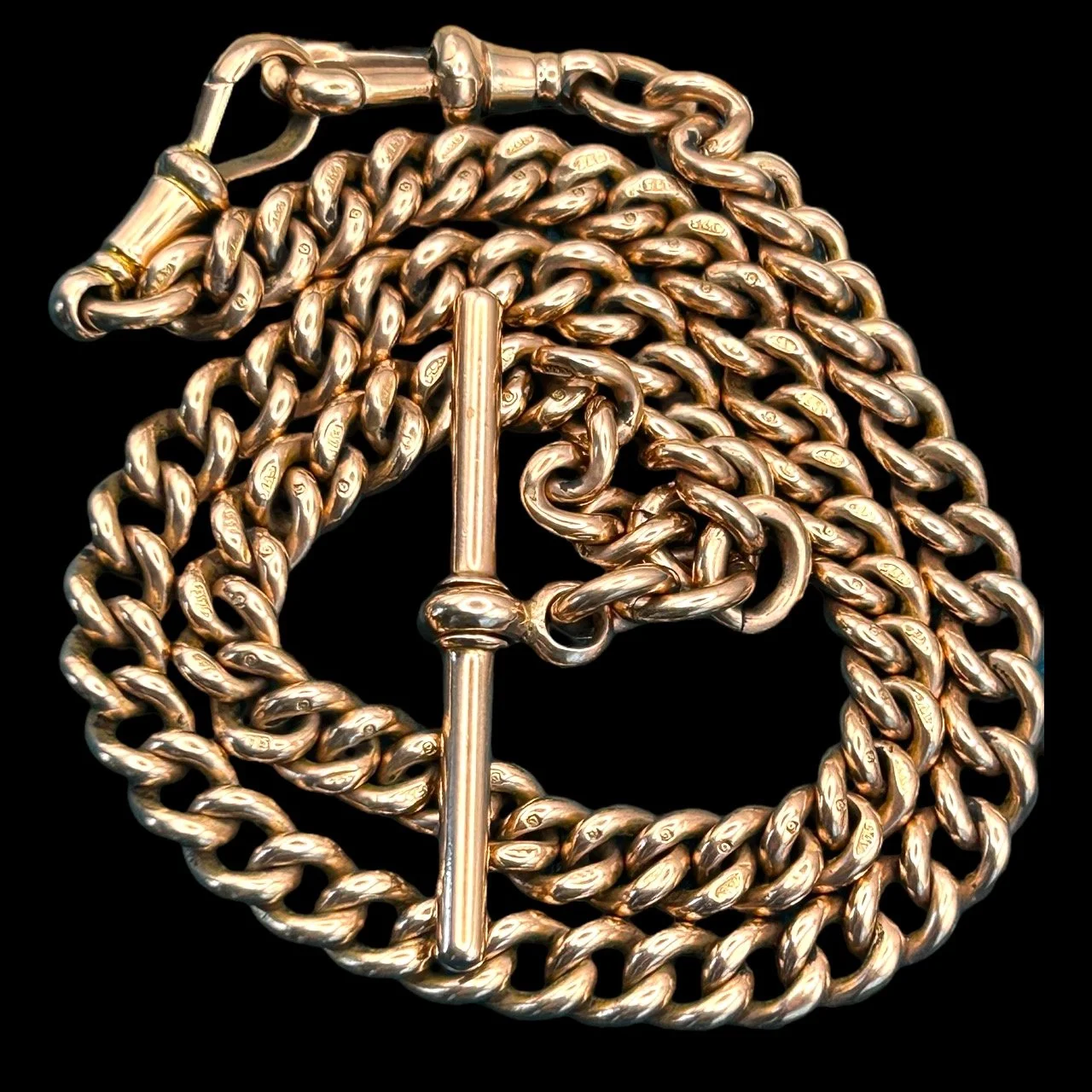 Victorian 9ct Gold Heavy Albert Chain T-Bar - 43g