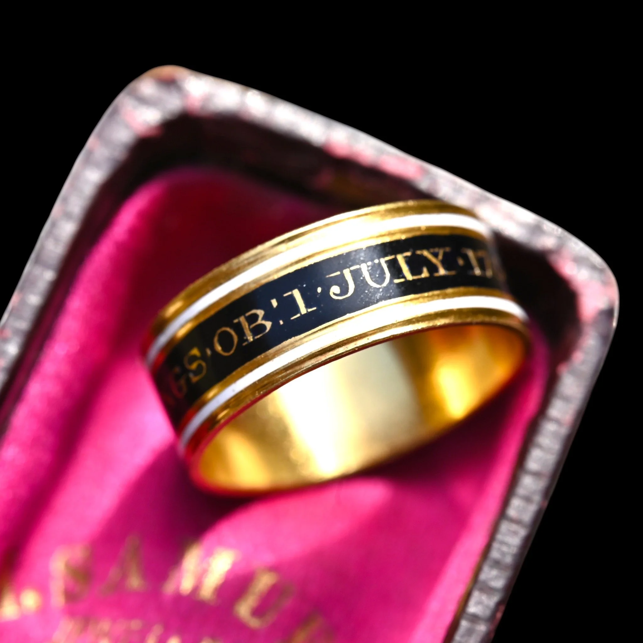 Rare Georgian Mourning Ring 18ct Gold & Enamel Band Size O/ 7