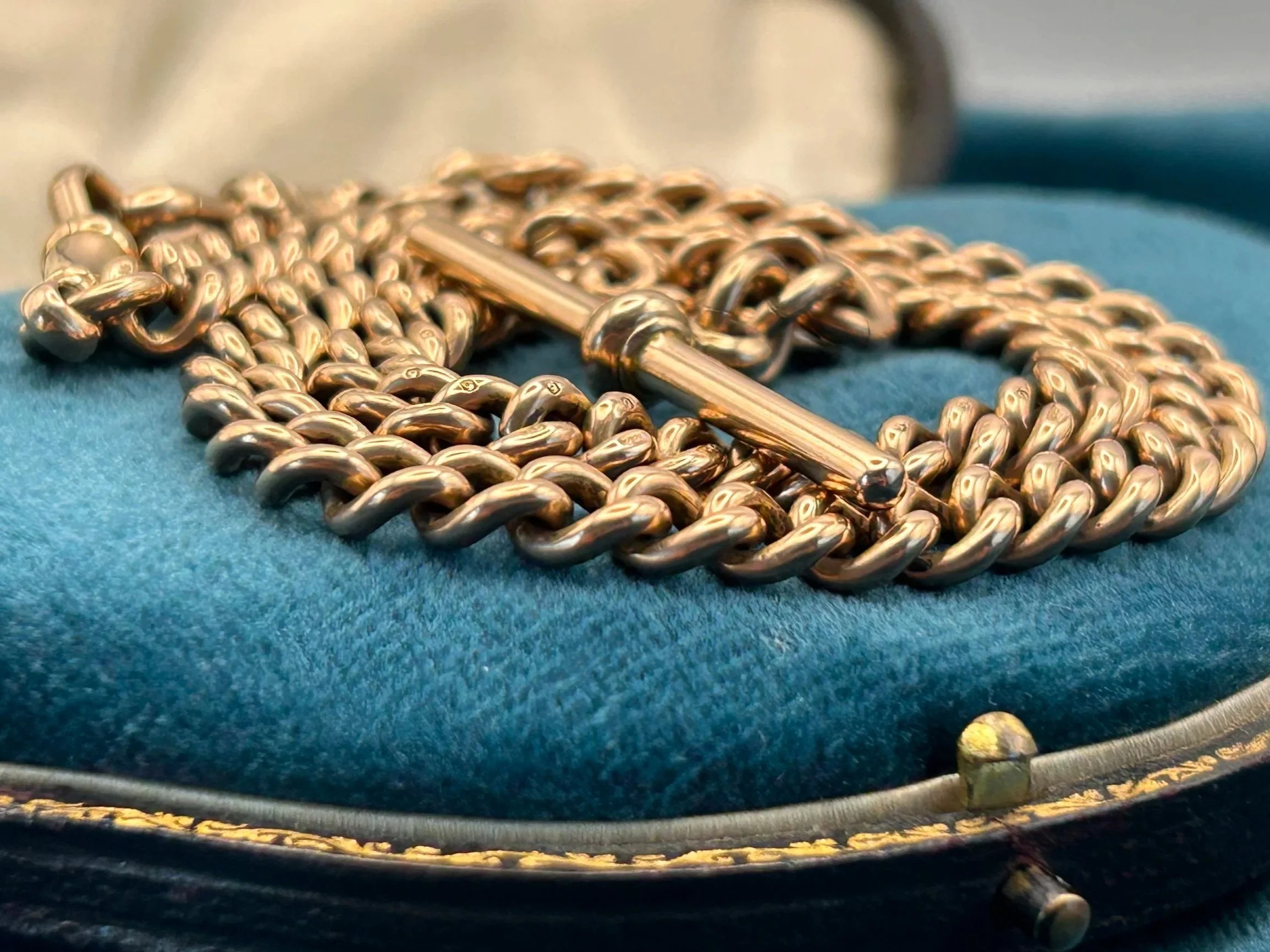 Antique Heavy Albert Chain 9ct Gold OLD RUBY LUCK