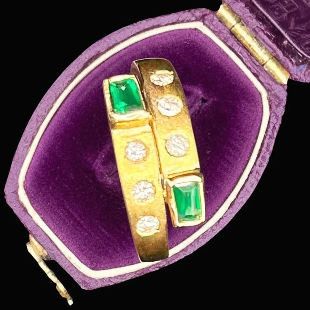 Vintage Diamond Green Garnet Ring 18ct Gold - OLD RUBY LUCK