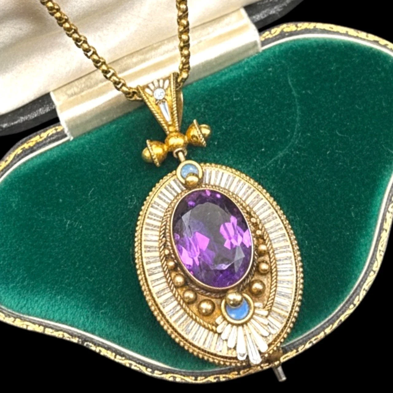 Enamel Victorian Amethyst Pendant 9ct Gold