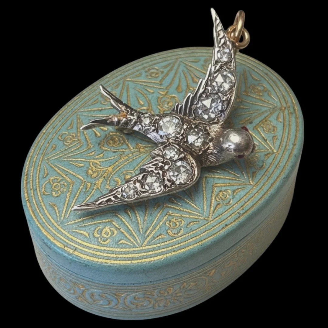 Victorian Swallow Diamond & Ruby Pendant