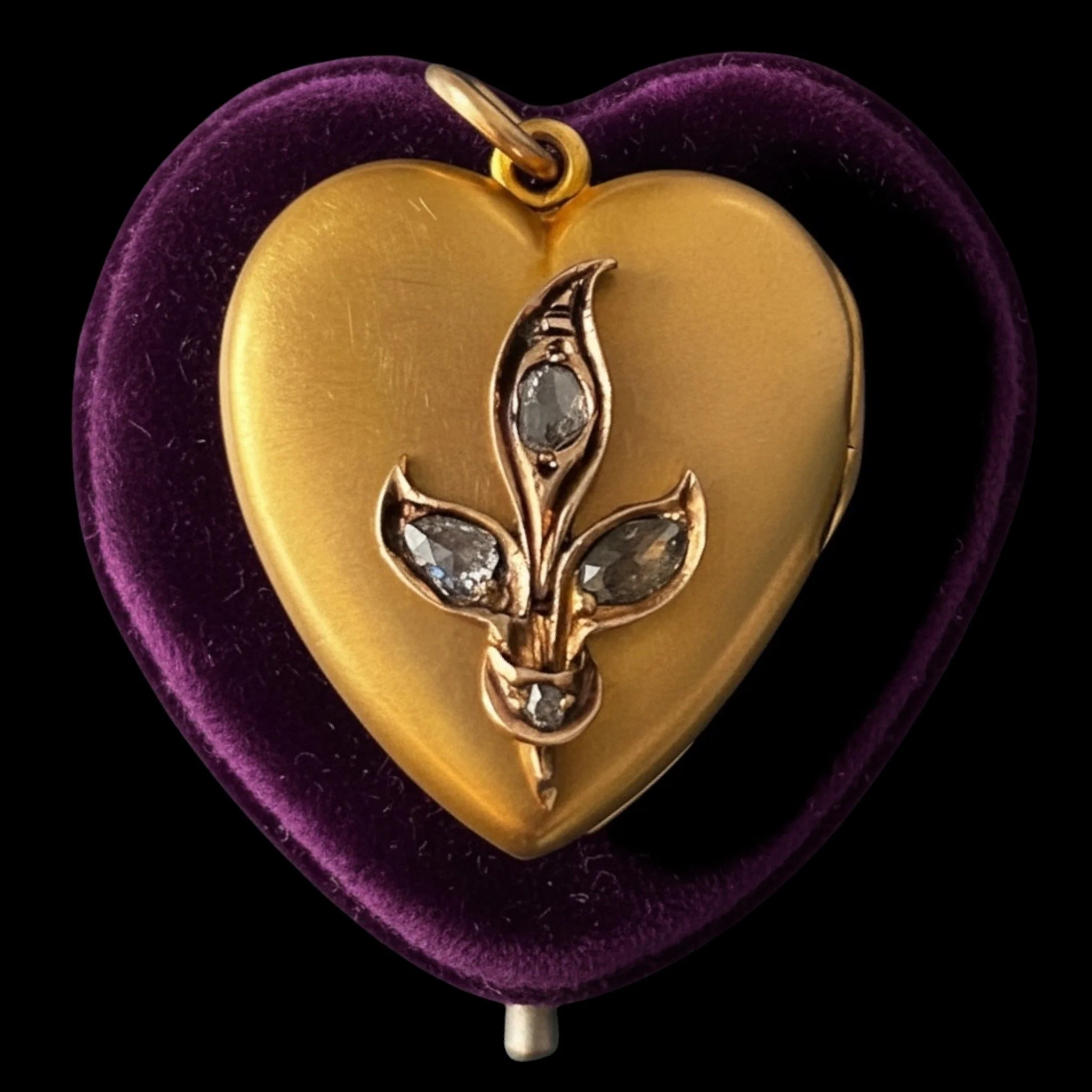 Victorian 14ct Gold Fleur De Lis Diamond Heart Locket