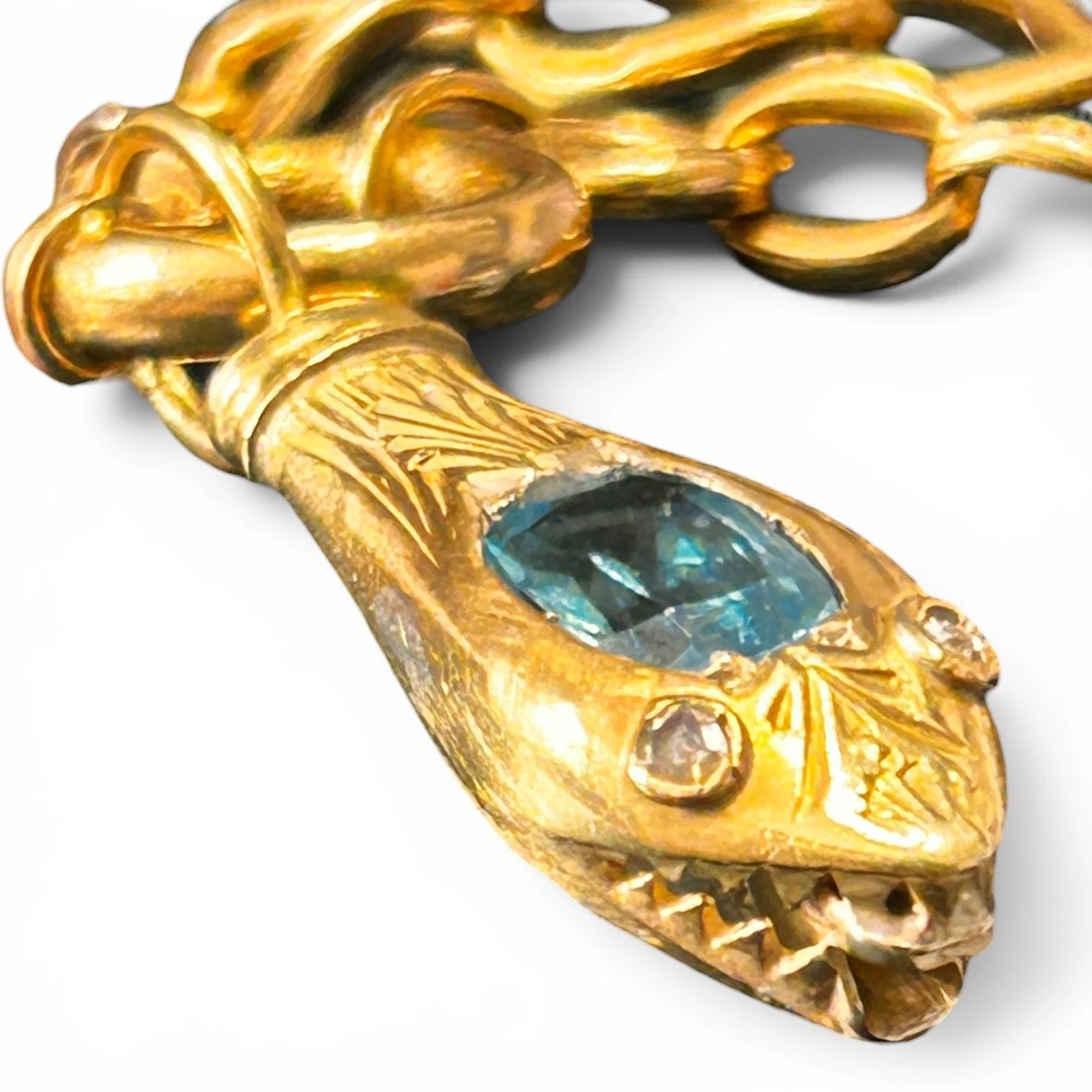 Antique 18ct Gold Blue Topaz Serpent Pendant