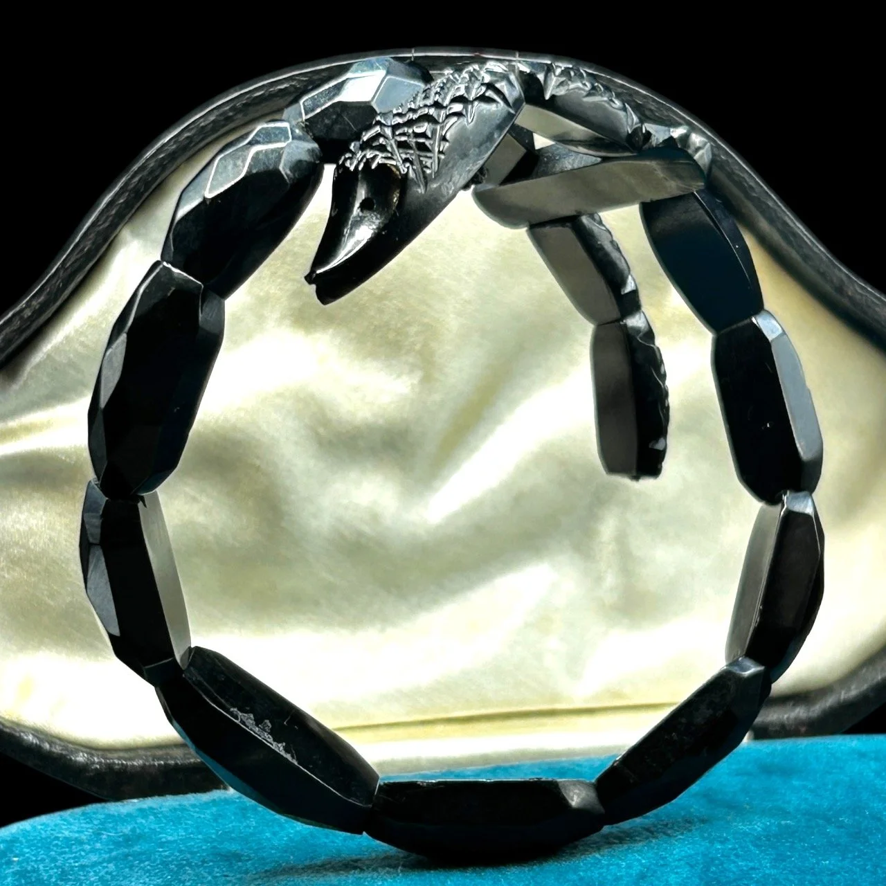 Victorian Whitby Jet Snake Bracelet OLD RUBY LUCK