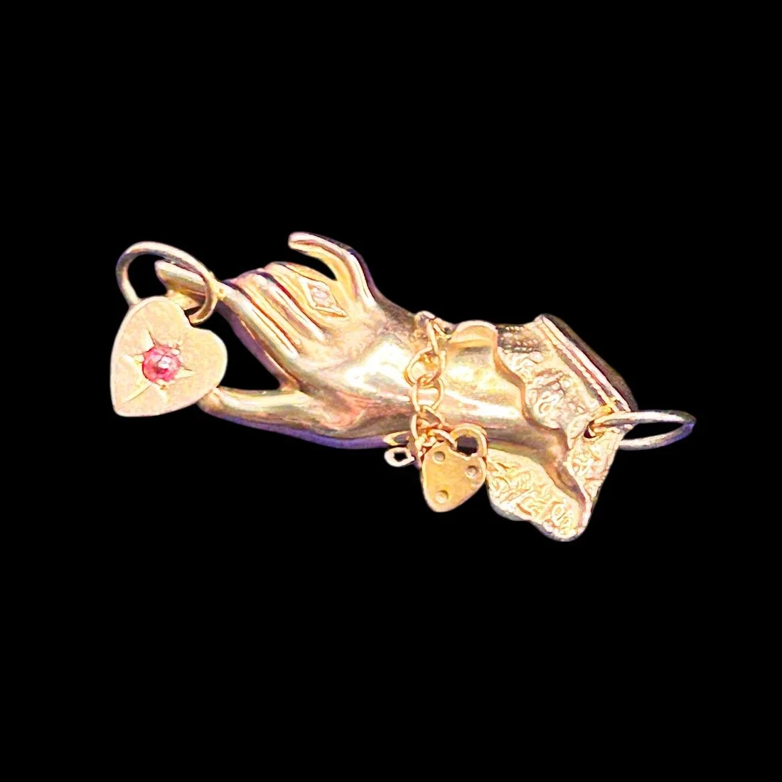 Edwardian Hand Charm Extender 9ct Gold Diamond and Garnet