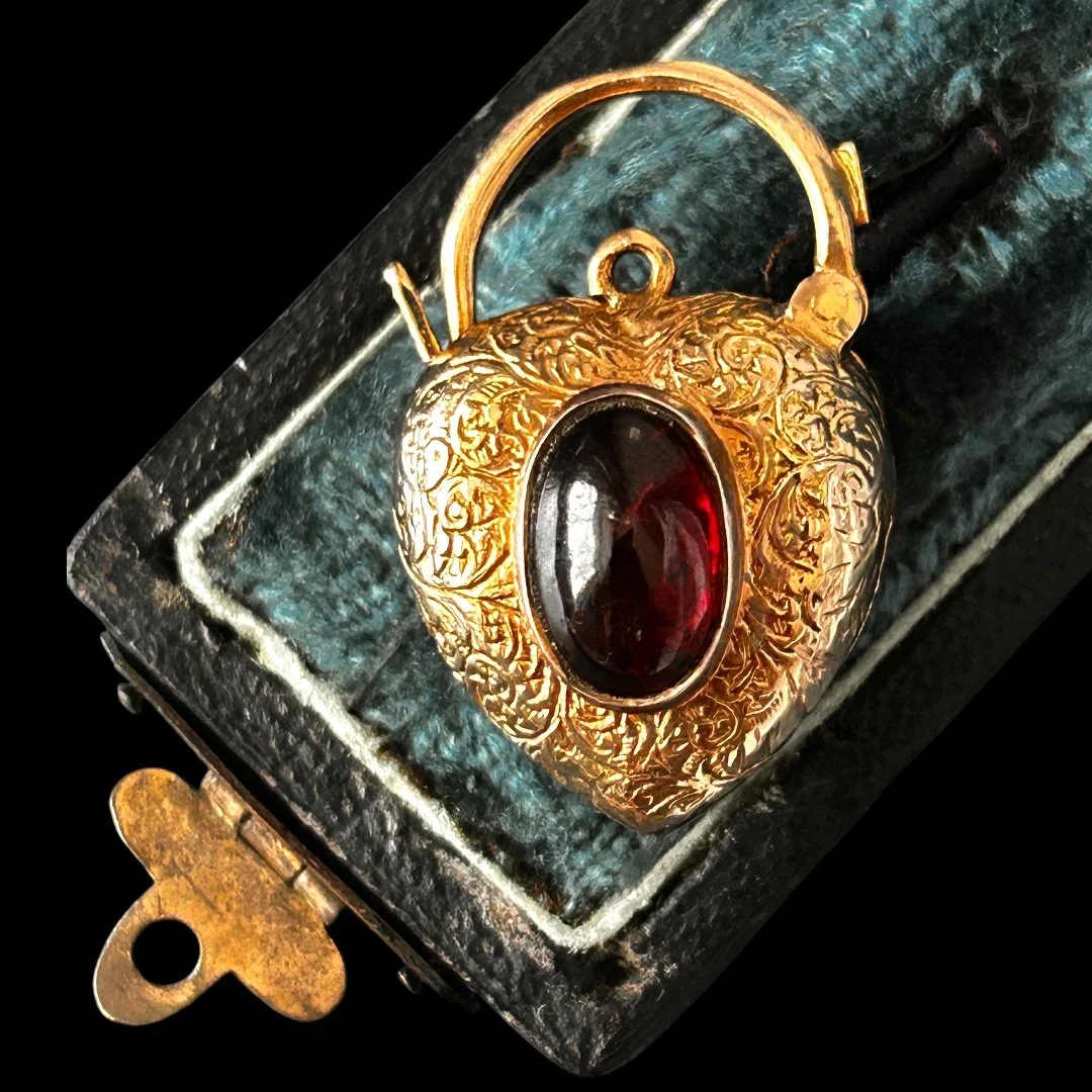 Antique Puffy Heart Garnet Padlock - SOLD VIA LAYAWAY