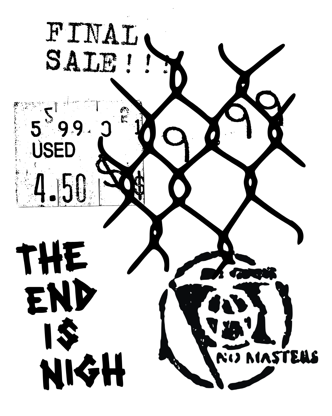 Black and white illustration featuring a silhouette of a person with a raised fist and a CIA logo in the bottom right corner with the words "NO MASTERS".