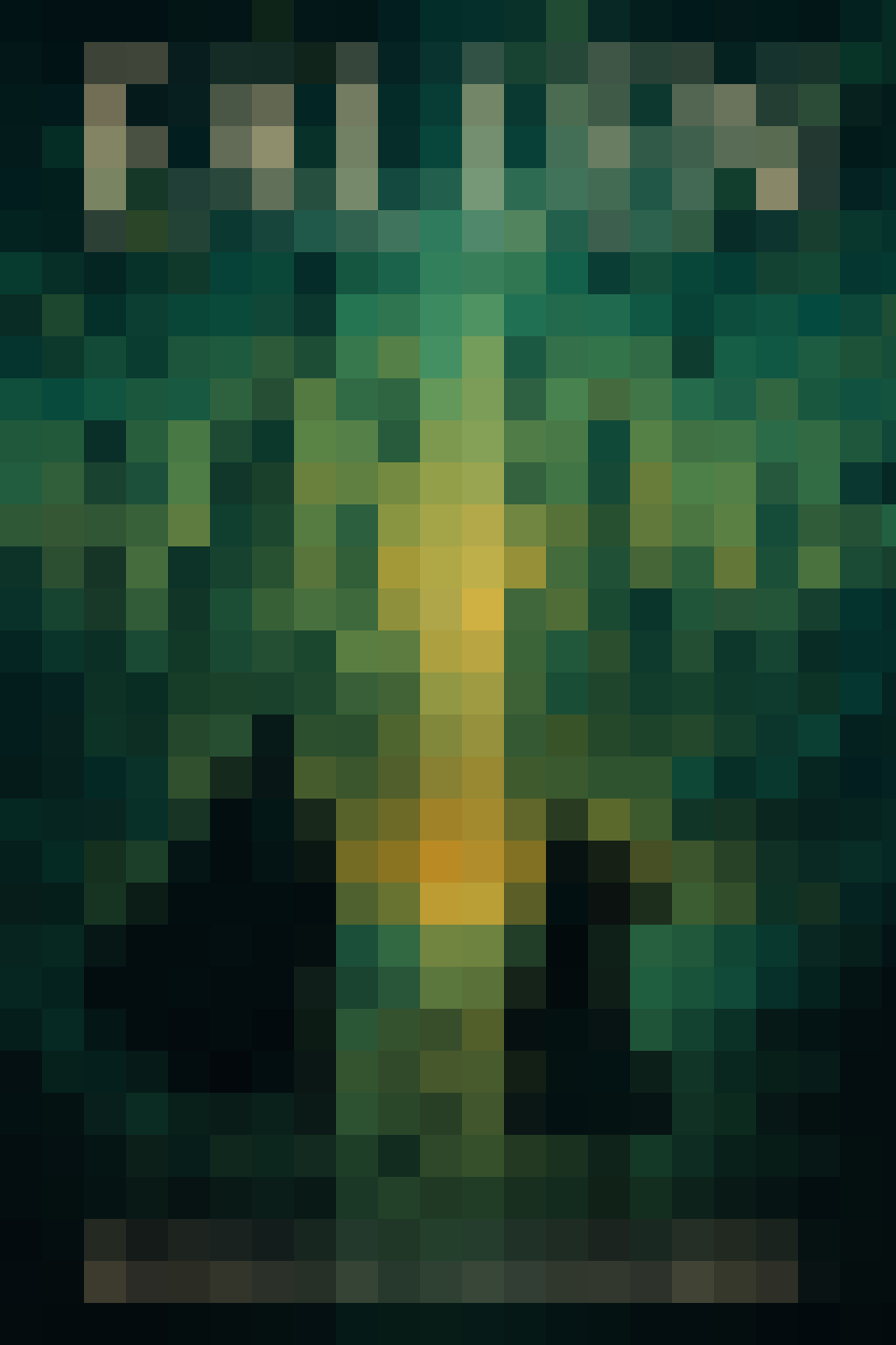 Blurred book silhouette of green, yellow, teal colours.