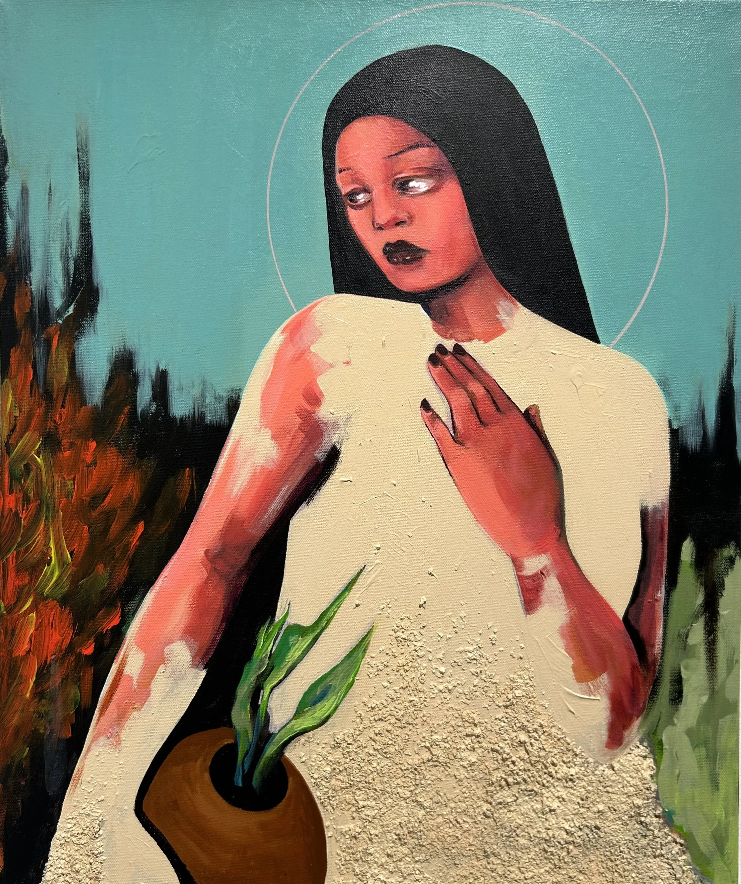 "The Witness"
Mixed Media on Canvas
20" x 24"
$600