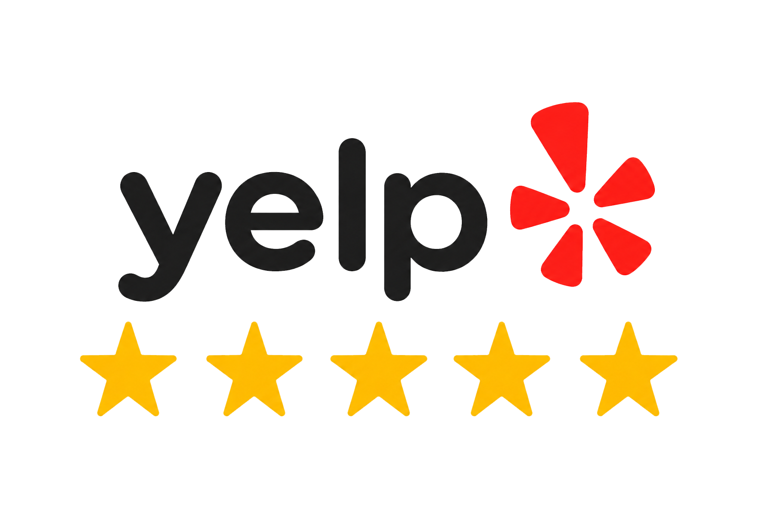 Yelp logo with five gold stars underneath for Easy Peasy Moving, LLC in Central Florida.