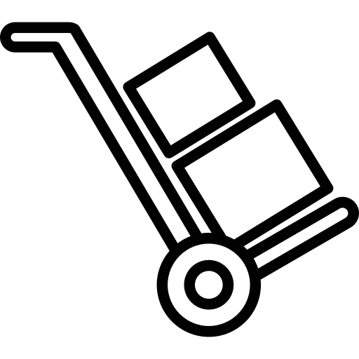 Black and white illustration logo of a hand truck with stacked boxes, representing small moves by Easy Peasy Moving, LLC in Central Florida.