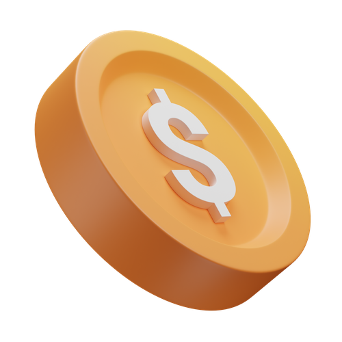 A gold coin with a white dollar sign in the center.