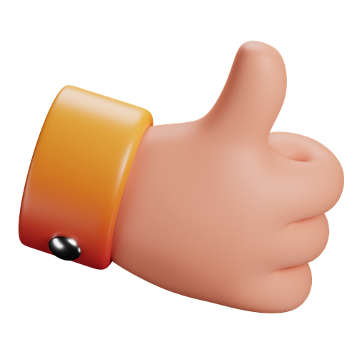 A cartoon thumbs-up hand with a yellow wristband and a red shirt cuff.