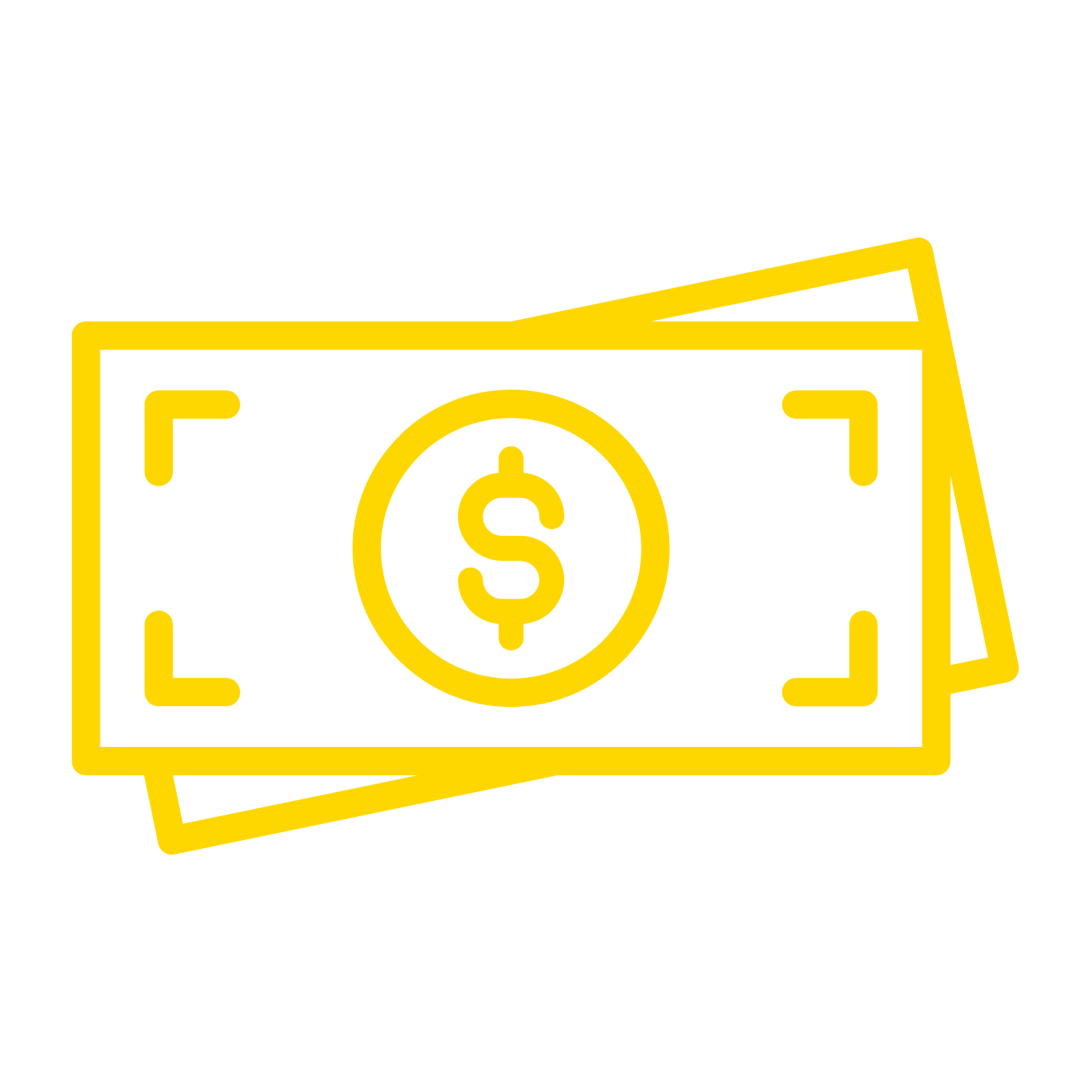 Yellow outline of two dollar bills on a black background.