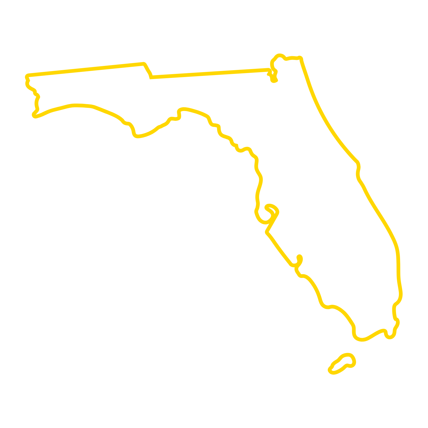 Yellow outline of the state of Florida on a black background.