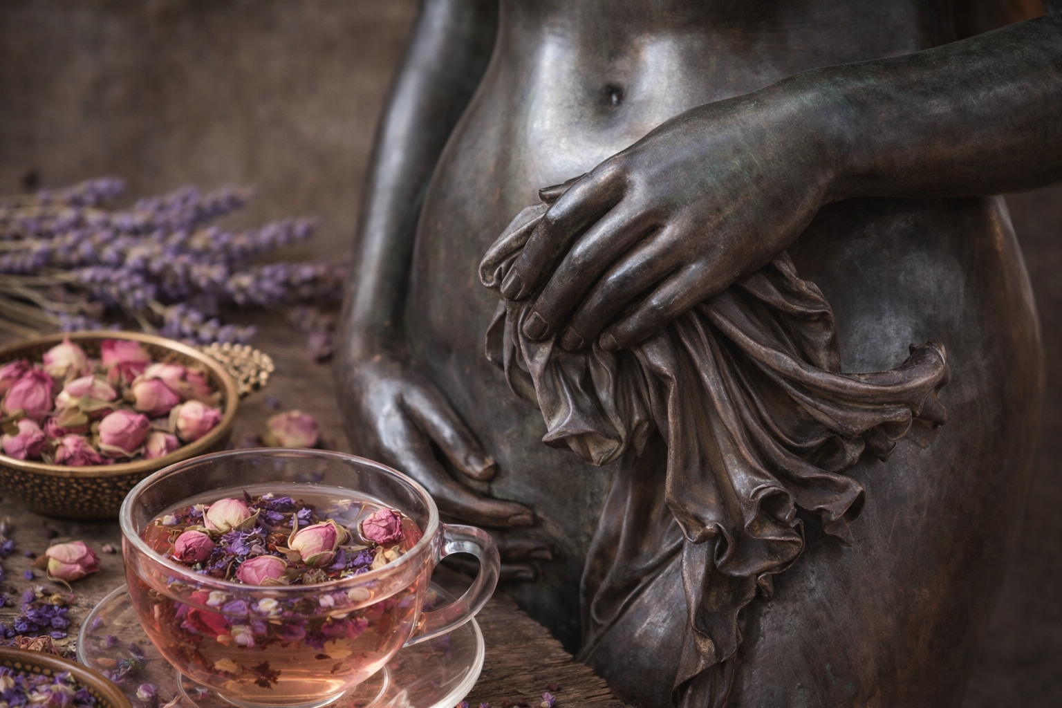 Tasse d'infusion fumante dans une lumière douce, invitation à ralentir et à souffler