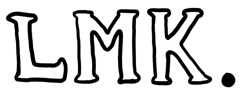 The word "L.M.K." written in outlined, stylized letters with a period after each letter.