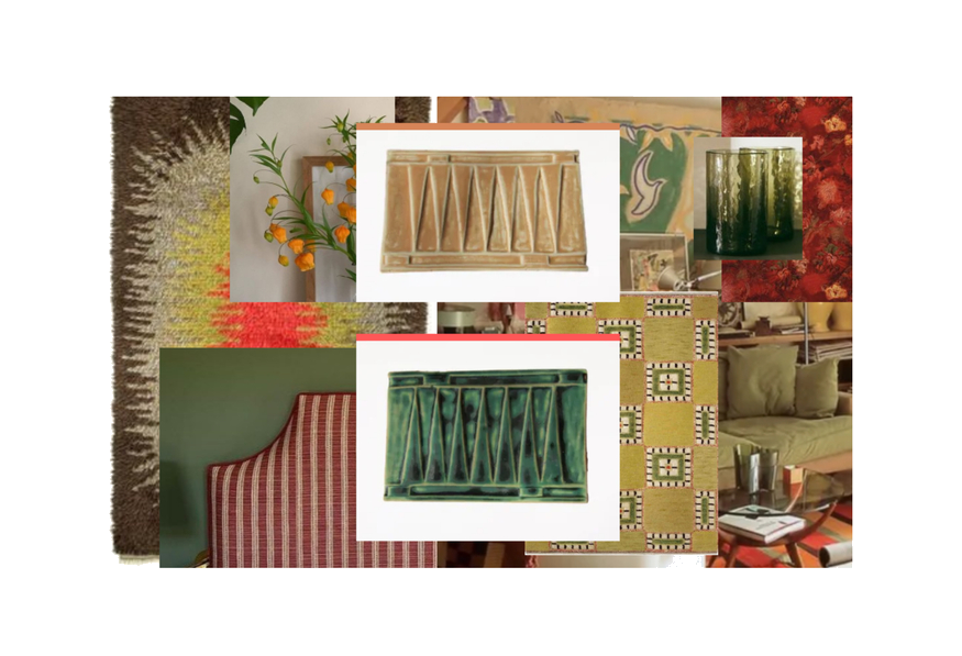 Another collage using “Burton Place I and II” (2023) ceramic tiles by Fawn Penn. 