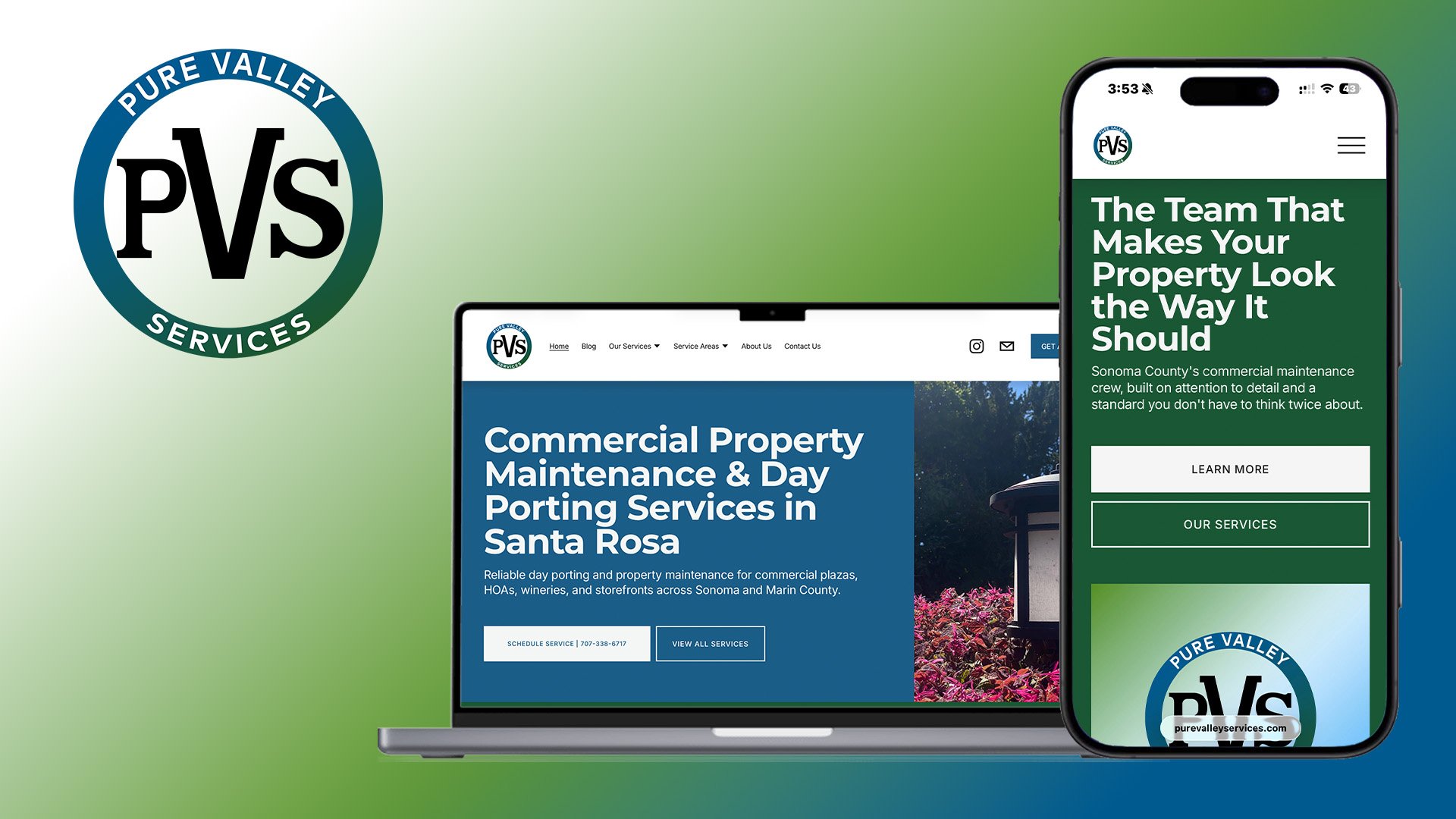 Website design and example of Pure Valley Services, in Santa Rosa. Designed & Managed by CCD - Marketing & Design