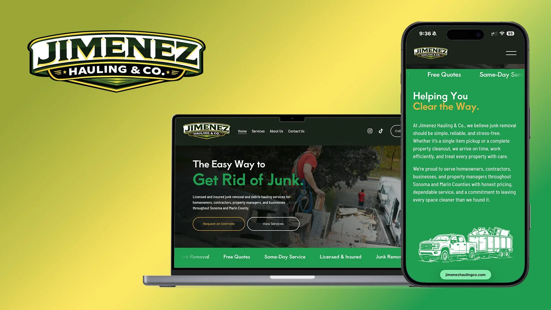 Jimenez Hauling & Co website design.
