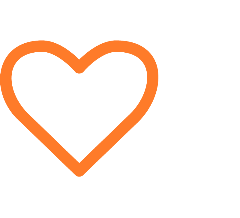 Orange-outlined heart shape with the text 'Good Vibes Only' beside it.