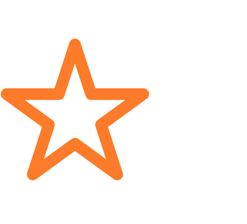 Orange star outline with black background, designed as a neon sign.