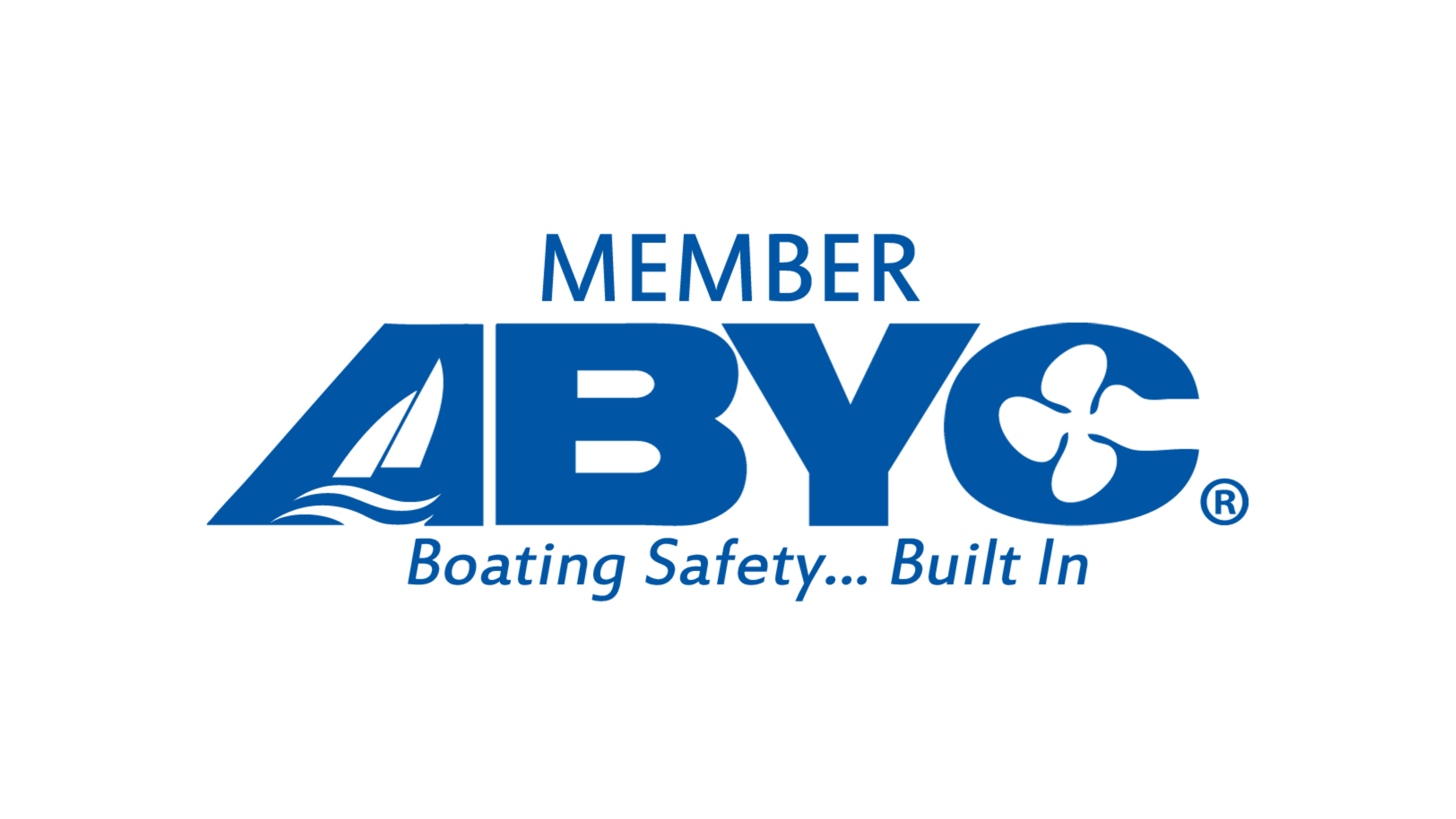 Logo for ABYC Member, with a sailboat and wave graphic, and the slogan 'Boating Safety... Built In' in blue.