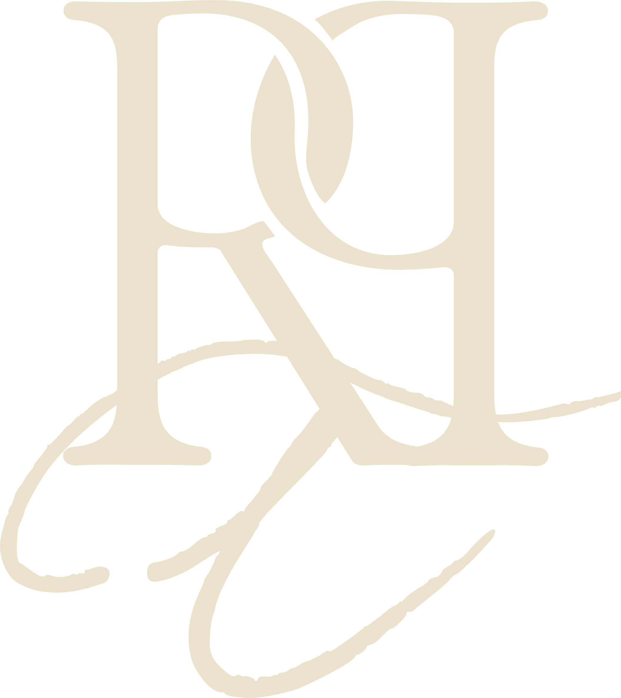 Elegant monogram with intertwined letters Q and L in a decorative script style, beige on black background.