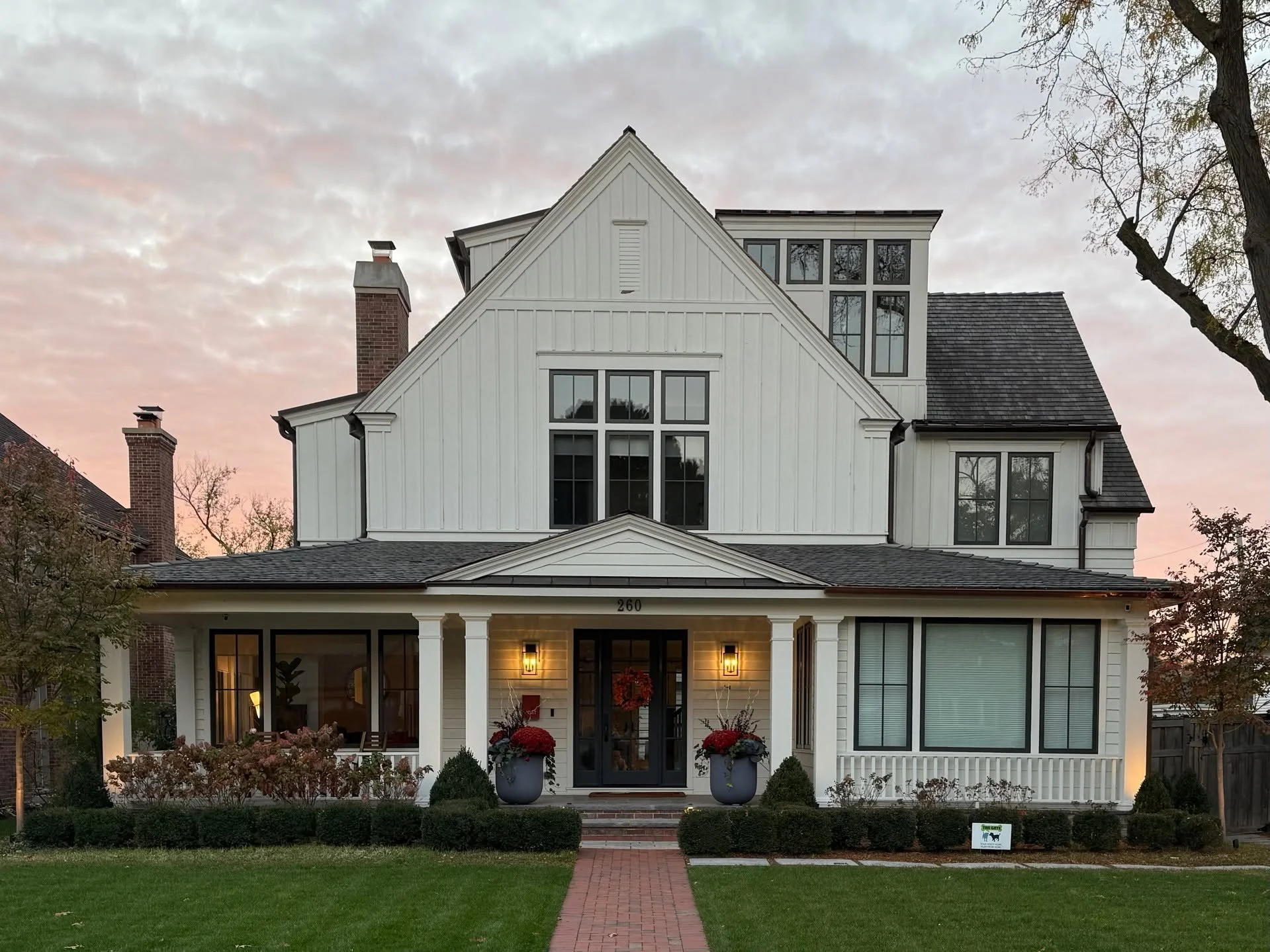 Evening light on this custom home designed for modern family living &mdash; classic lines, thoughtful details, and timeless character. Completed while at @michael_abraham_architecture