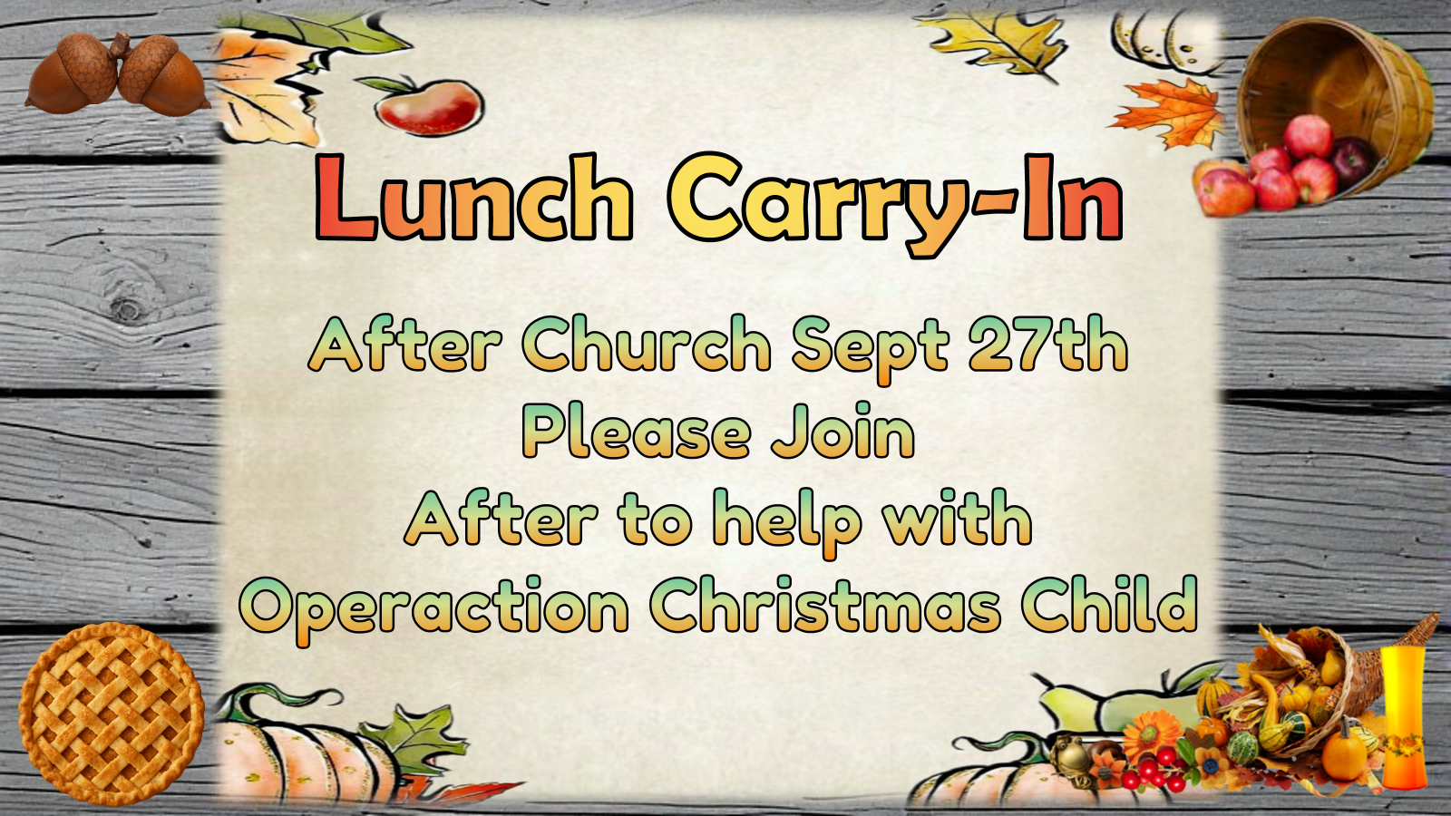 Fellowship Meal & OCC Workshop