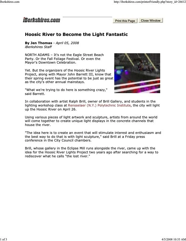 Light Installation Project IN THE NEWS, North Adams, MA, 2008