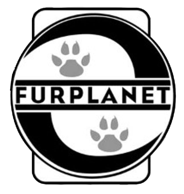 Black and white logo with the text 'FURPLANET' and two paw prints.