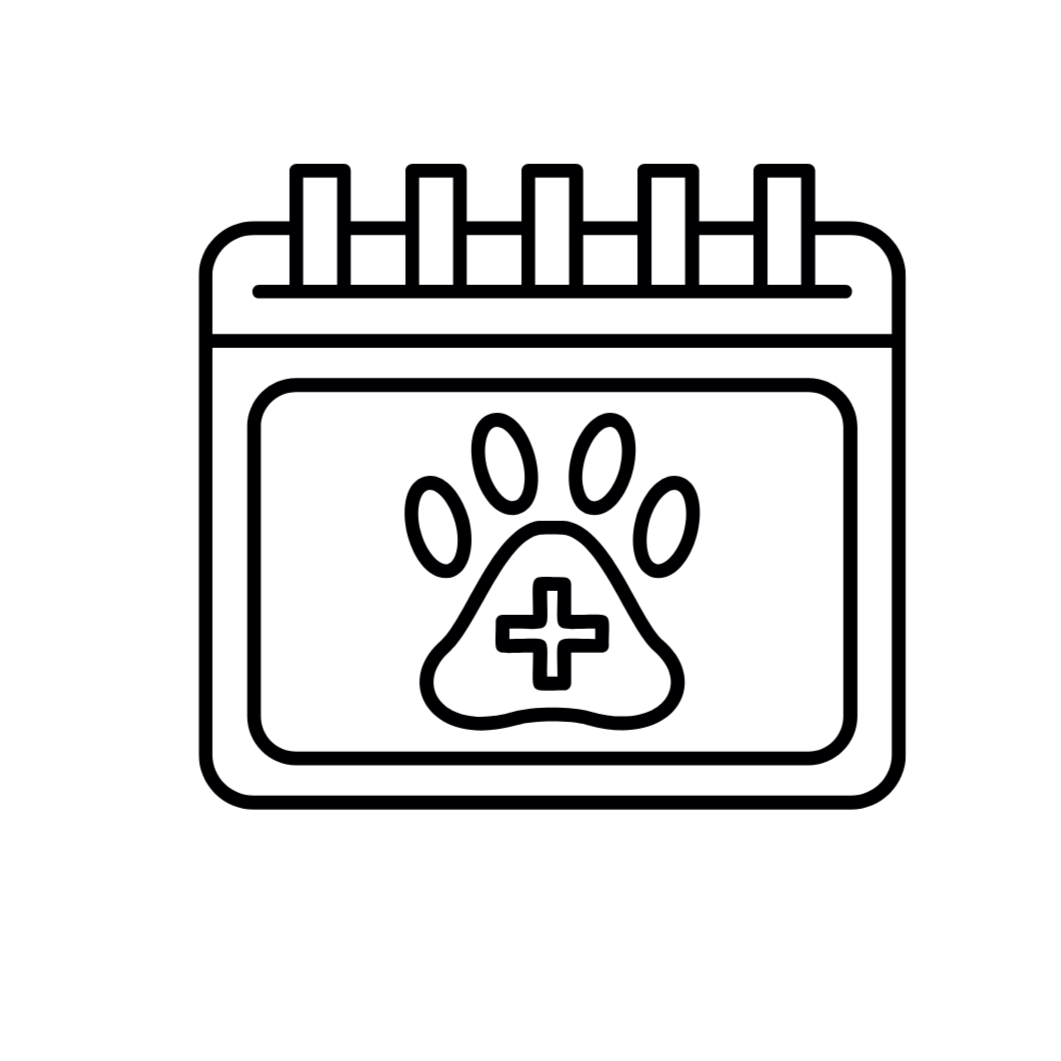 Line drawing of a first aid kit featuring a paw print and a medical cross.