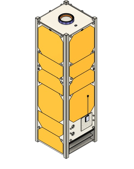 A tall, rectangular electronic device with multiple yellow panels and a digital display at the bottom, featuring a ring on top.