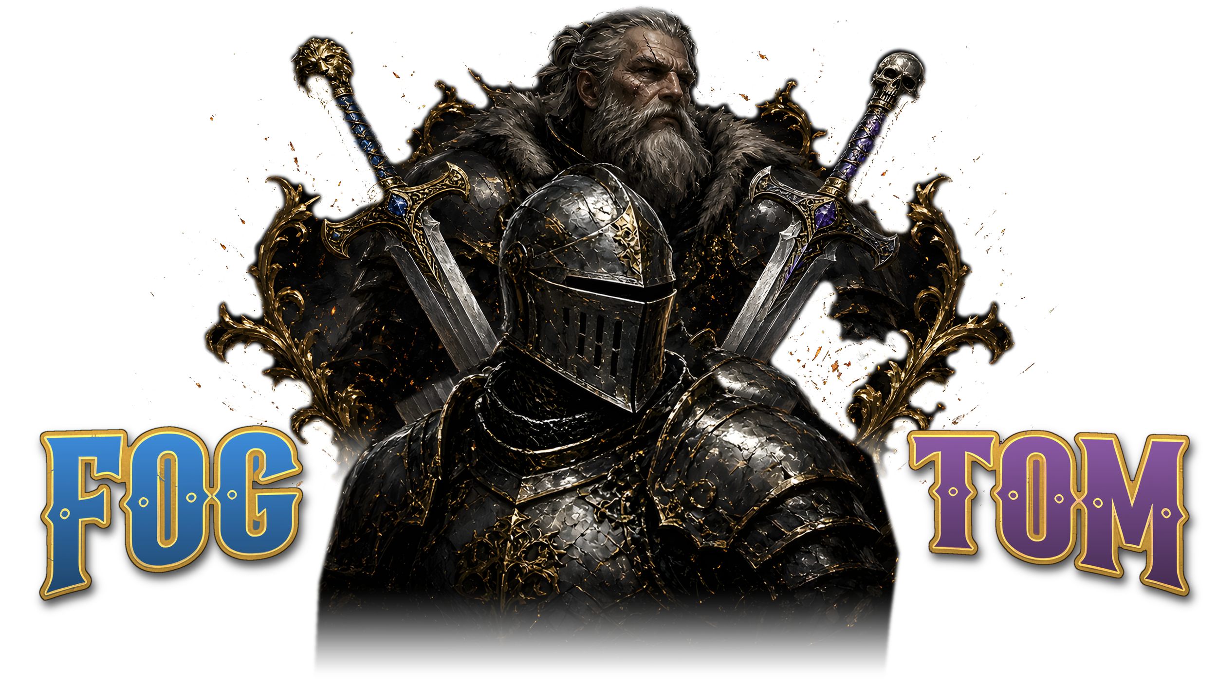 FOG TOM: War of the Blood Kings knight and king with crossed lion and skull swords