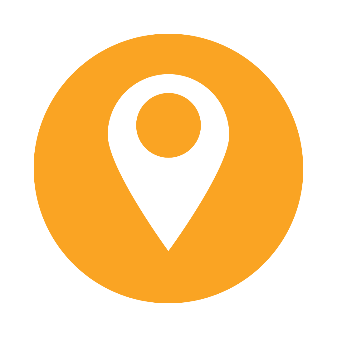An orange circular map marker icon on a black background.