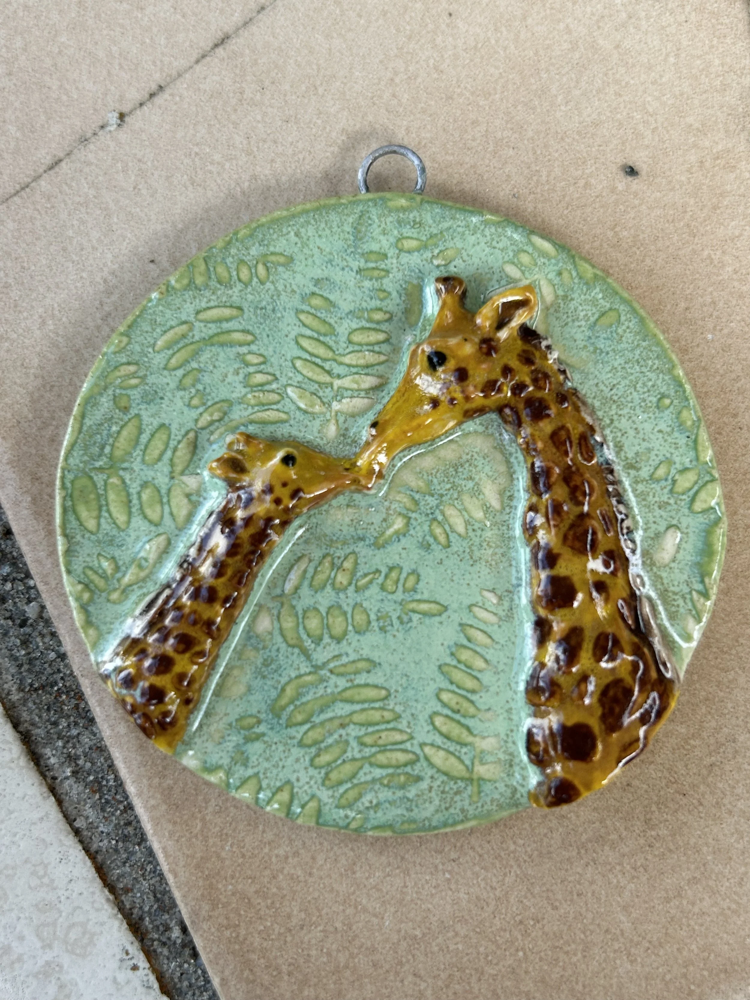 Kissing Giraffe Christmas Holiday Ceramic Ornament