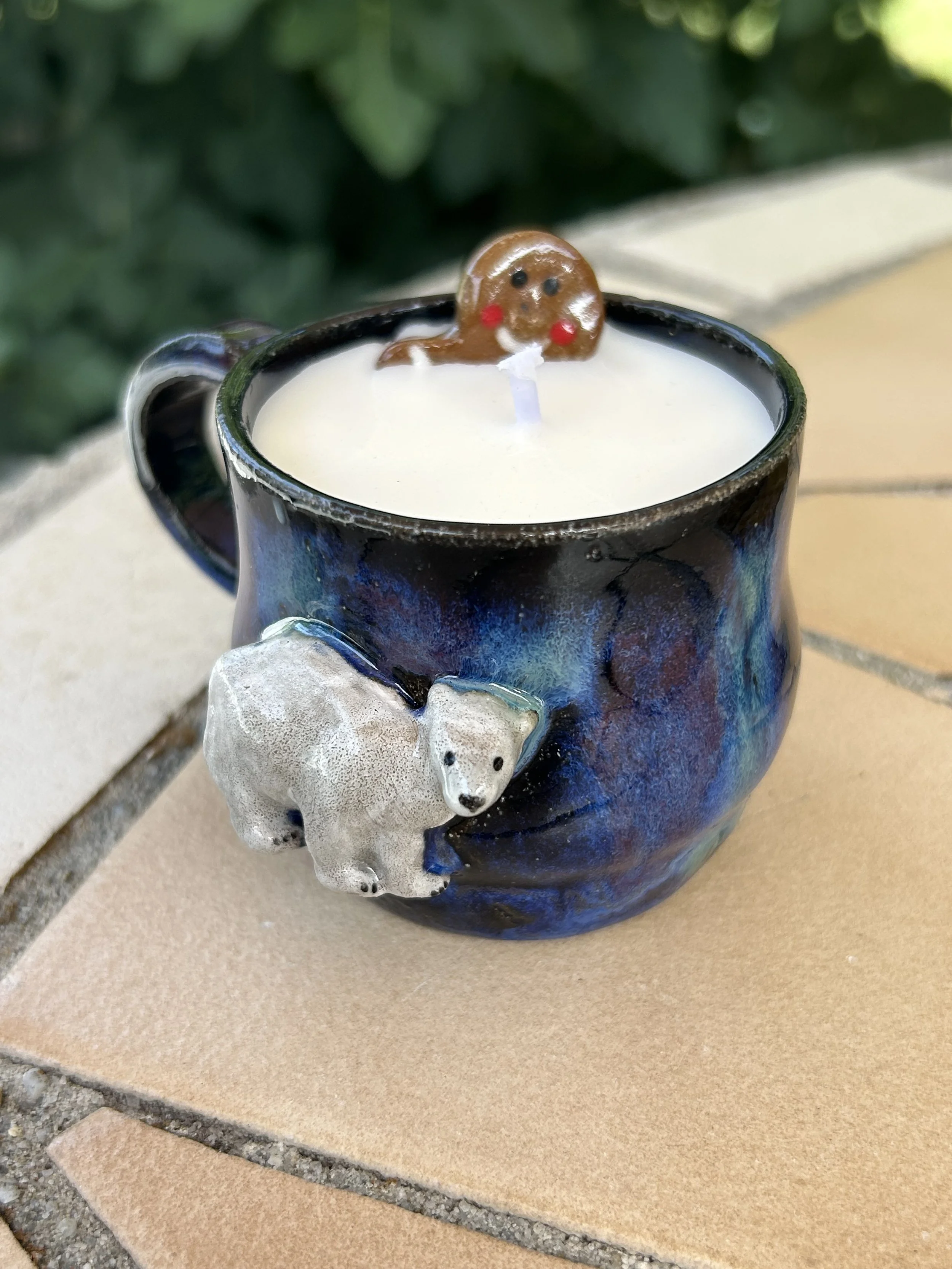 Holiday Polar Bear Mug Hand Pour Candle with Christmas Cookie Accent