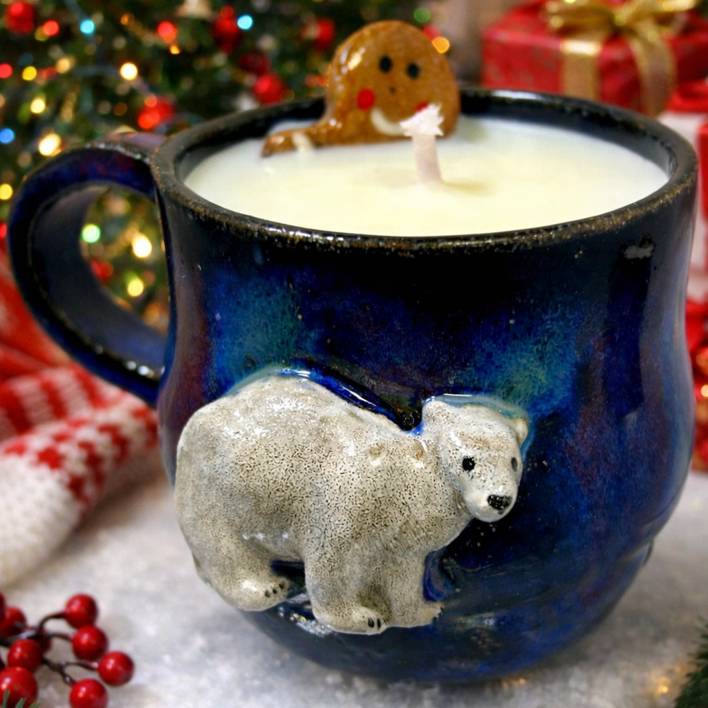 Polar Bear Mug Hand Pour Candle with Christmas Cookie Accent