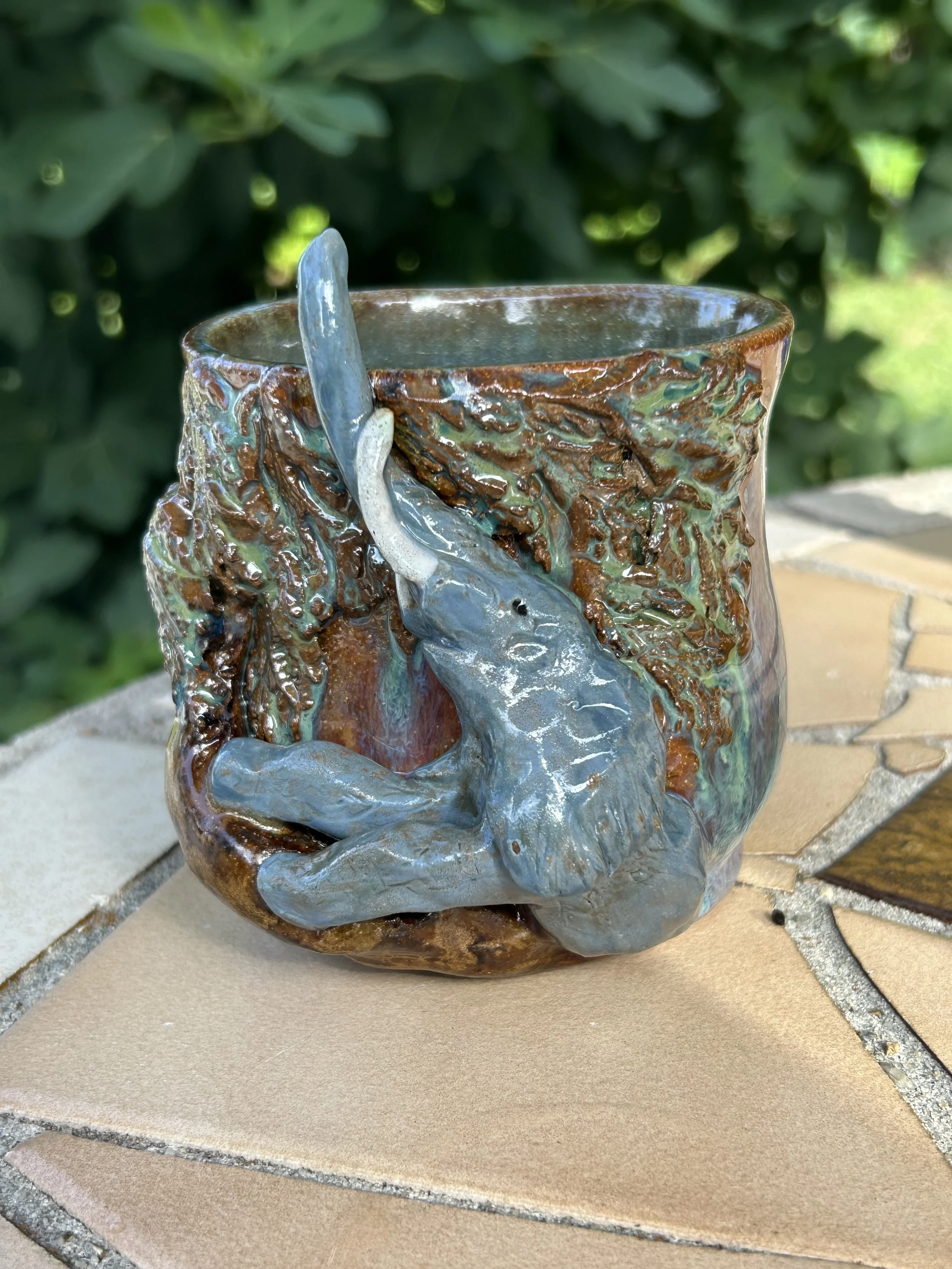 Tree Climbing African Elephant Ceramic Handle-less Mug Cup